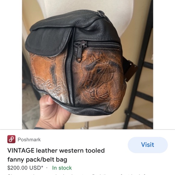 VINTAGE GENUINE LEATHER FANNY PACK/BELT BAG WITH HORSE PATTERN-MADE IN MEXICO - Picture 3 of 5